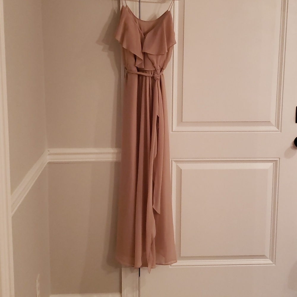 Light tan bridesmaid dress by Nouvelle.